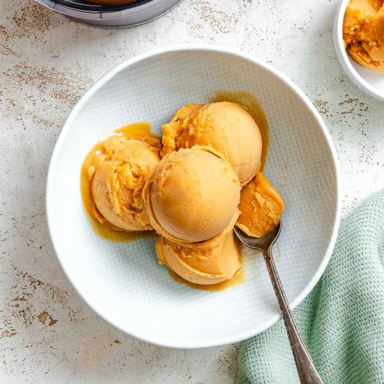 Completed Ninja Creami Peach Sorbet (Fresh or Canned) in a bowl.