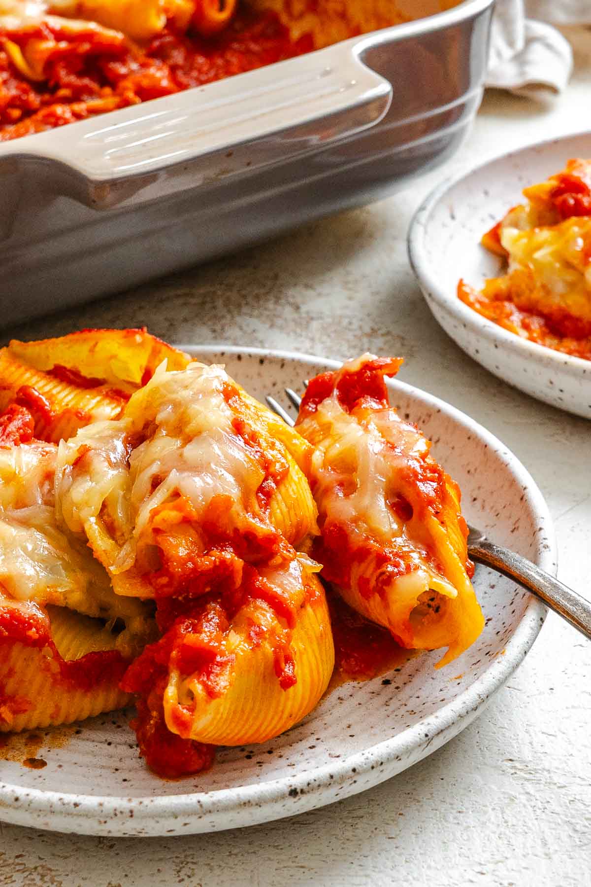 Completed Vegan Stuffed Shells on a plate.