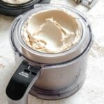 Completed Vegan Vanilla Ice Cream (Ninja Creami) in pint container.