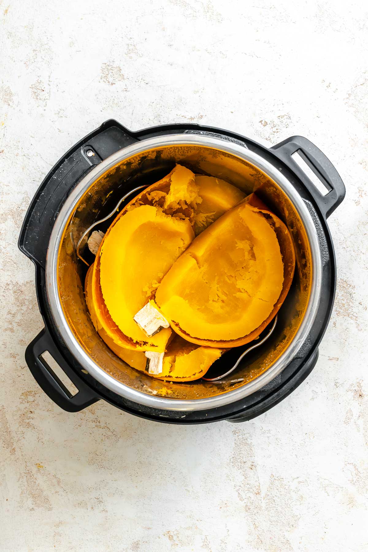 Process shot showing pumpkin puree in instant pot.