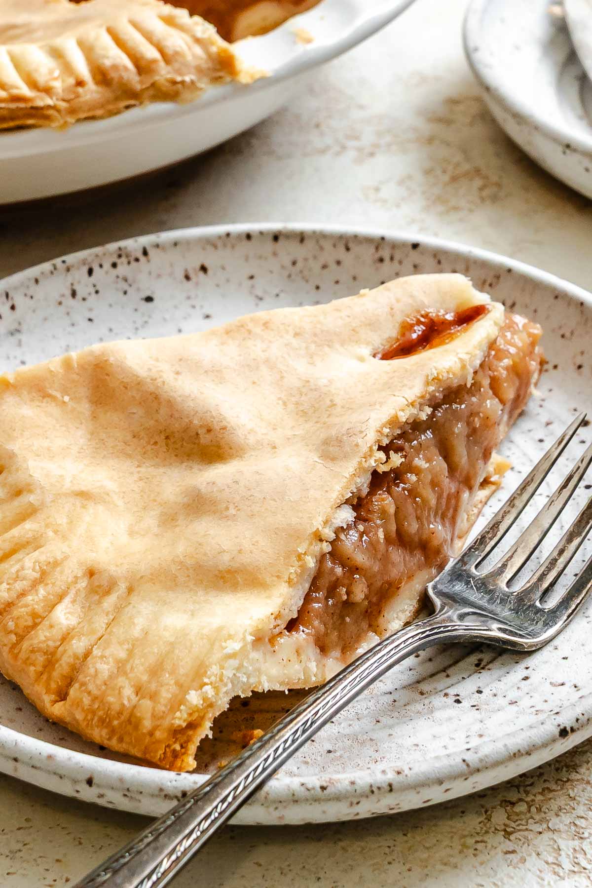 Completed Easy Vegan Apple Pie slice on a plate.