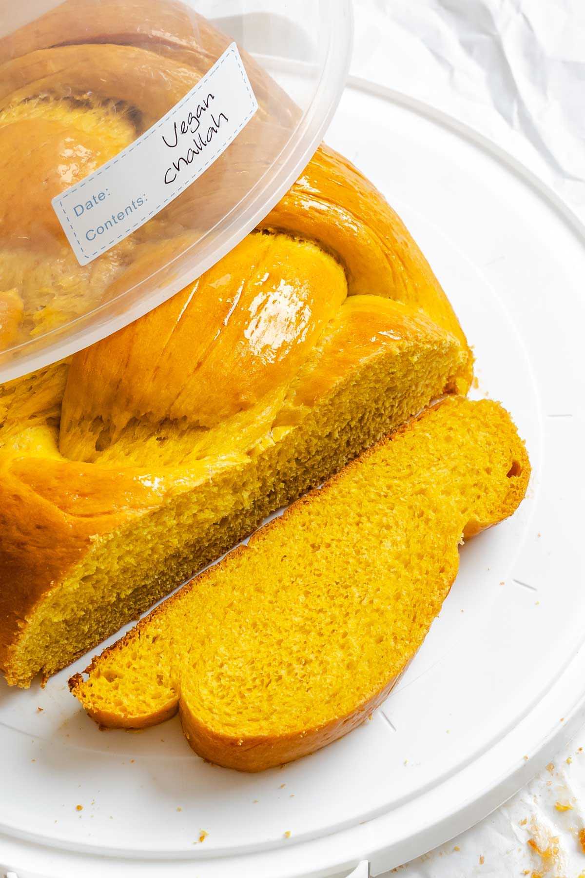 Completed Vegan Challah on white surface.