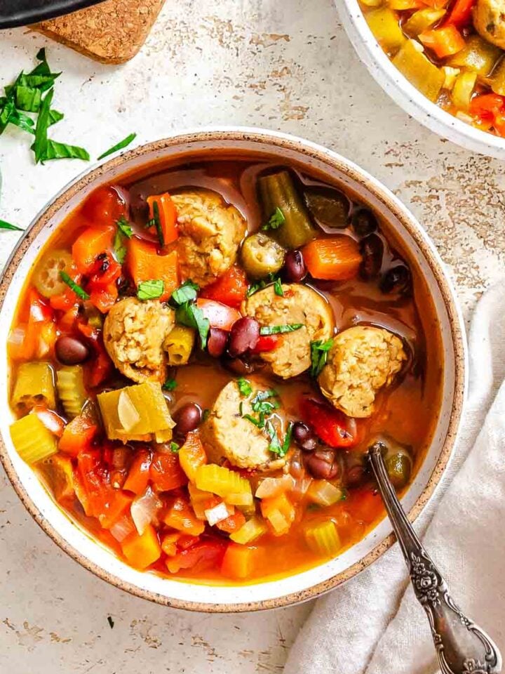 Completed Quick Vegan Gumbo in bowls.