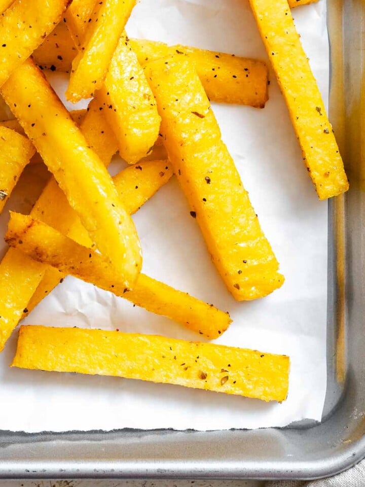 Completed Air Fryer Polenta Fries on tray.