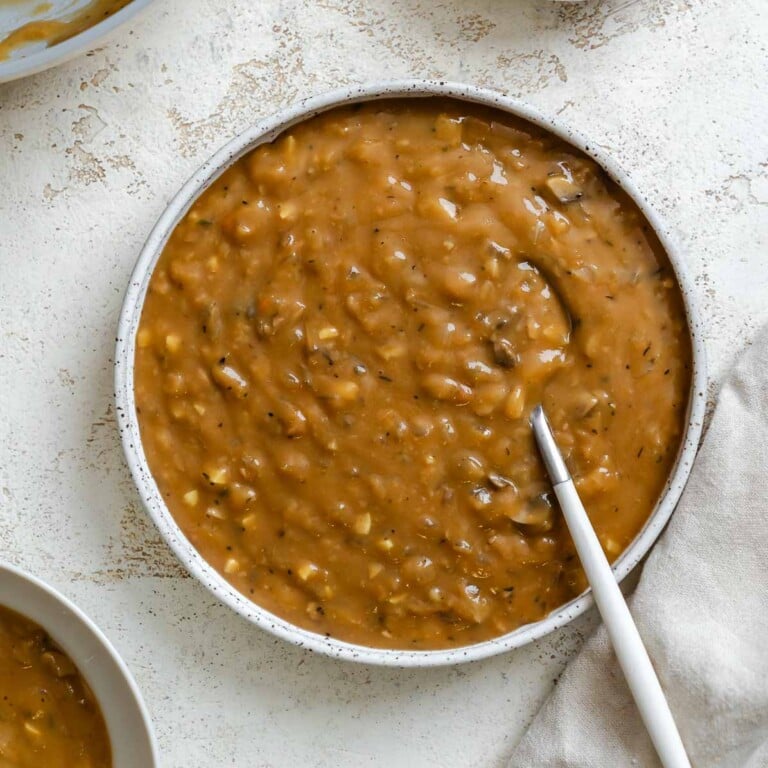 Completed Vegan Mushroom Gravy in two bowls.