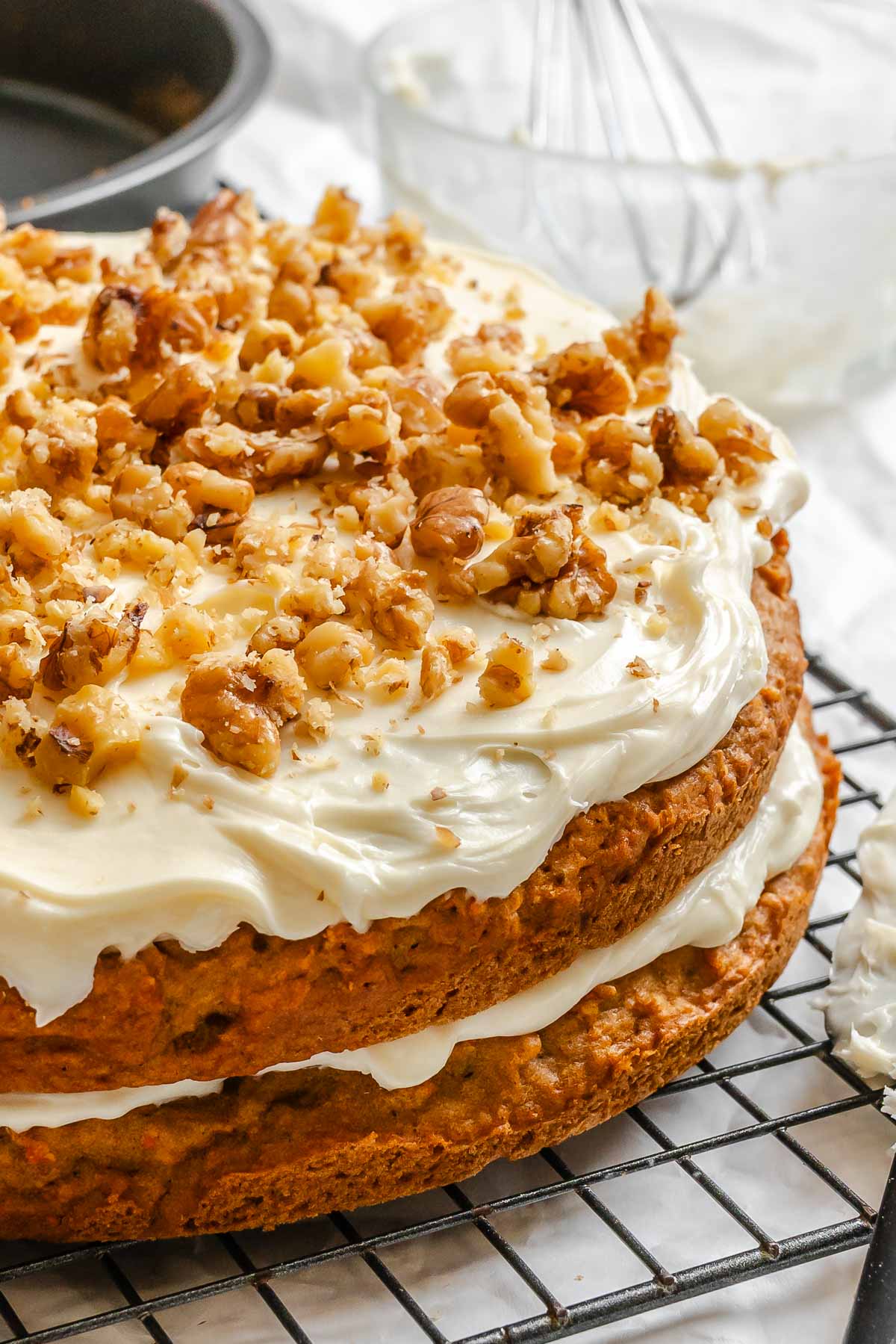 Completed Vegan Carrot Cake on wire rack.