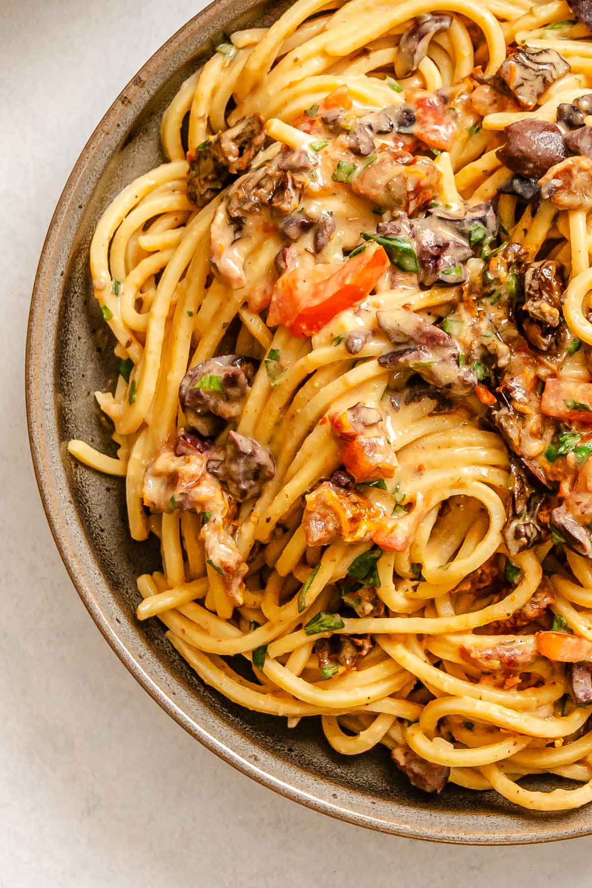 Completed Creamy Hummus Pasta on a plate.