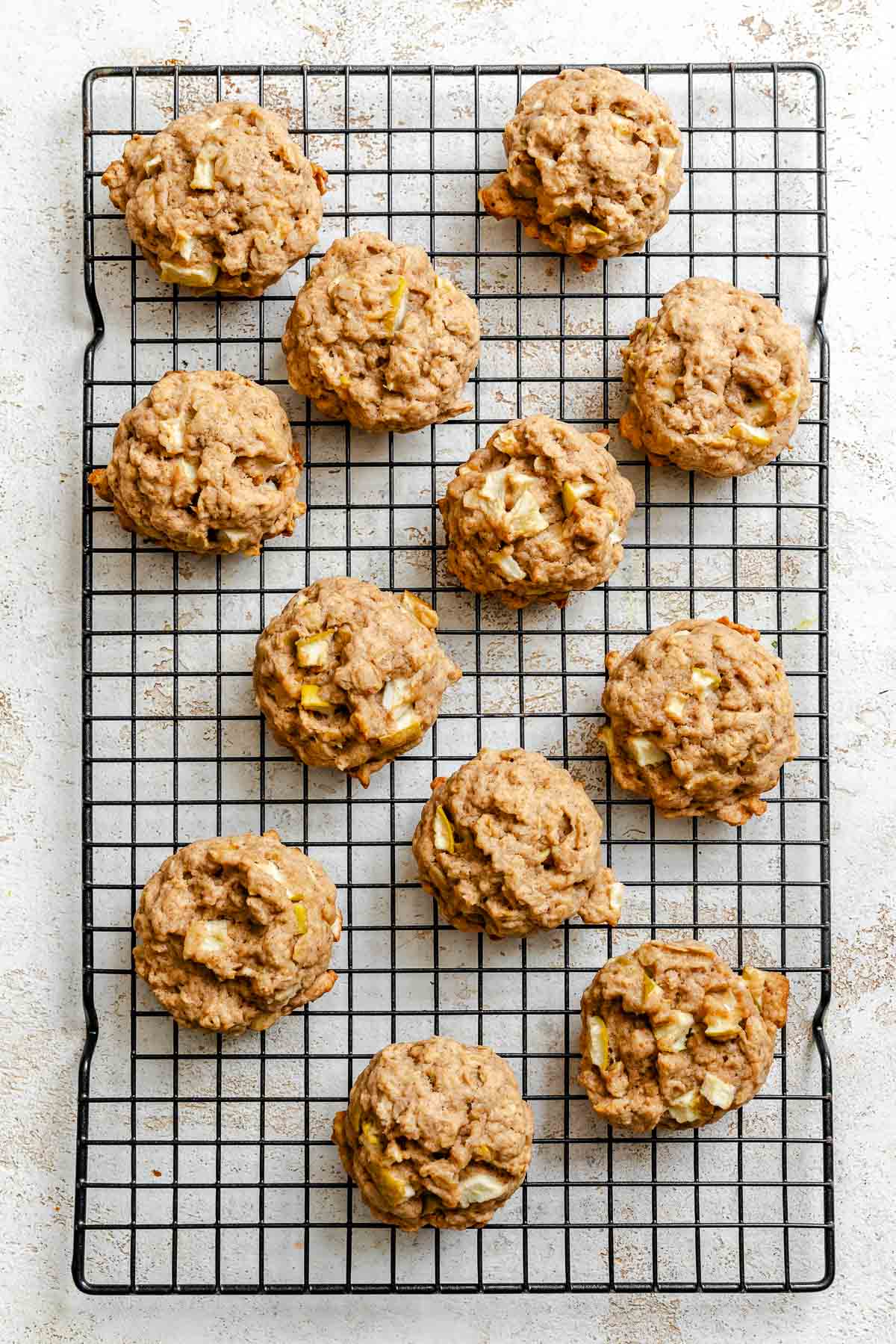 Completed Apple Oatmeal Cookies on cooling rack.