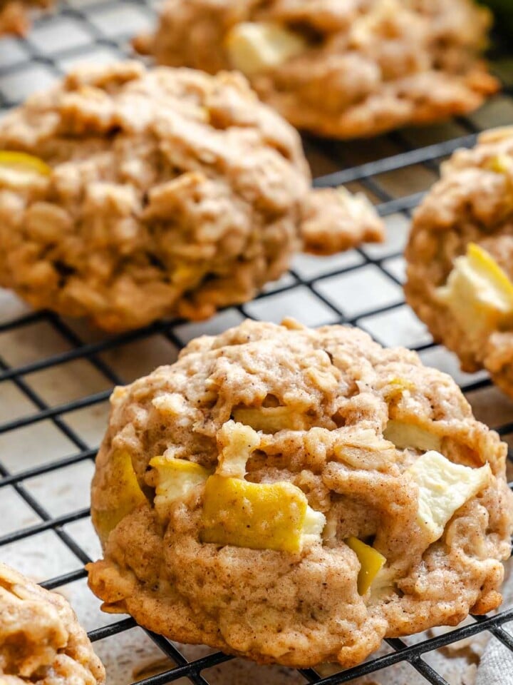 Completed Apple Oatmeal Cookies on cooling rack.