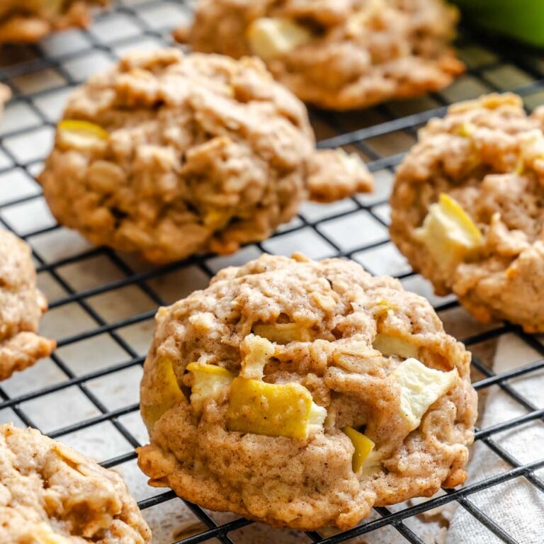 Completed Apple Oatmeal Cookies on cooling rack.