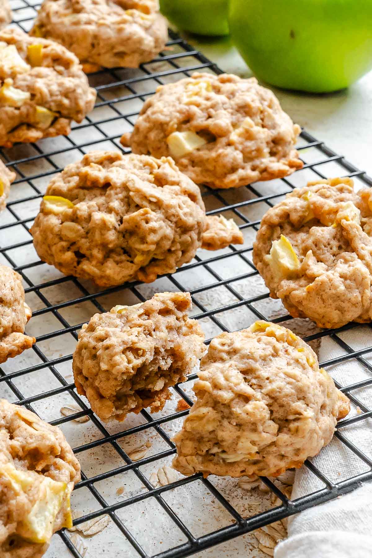 Completed Apple Oatmeal Cookies on cooling rack.