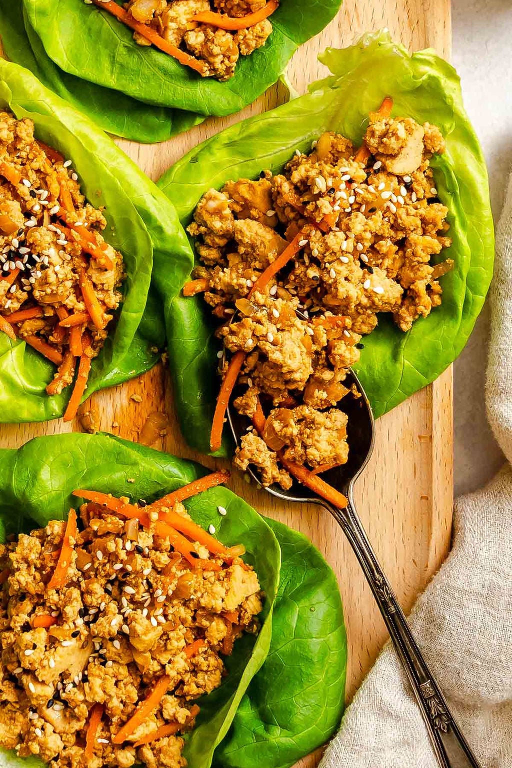 Completed Asian Tofu Lettuce Wraps on a serving tray. 