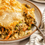 Completed Vegan Chicken Pot Pie (Casserole) on a plate.
