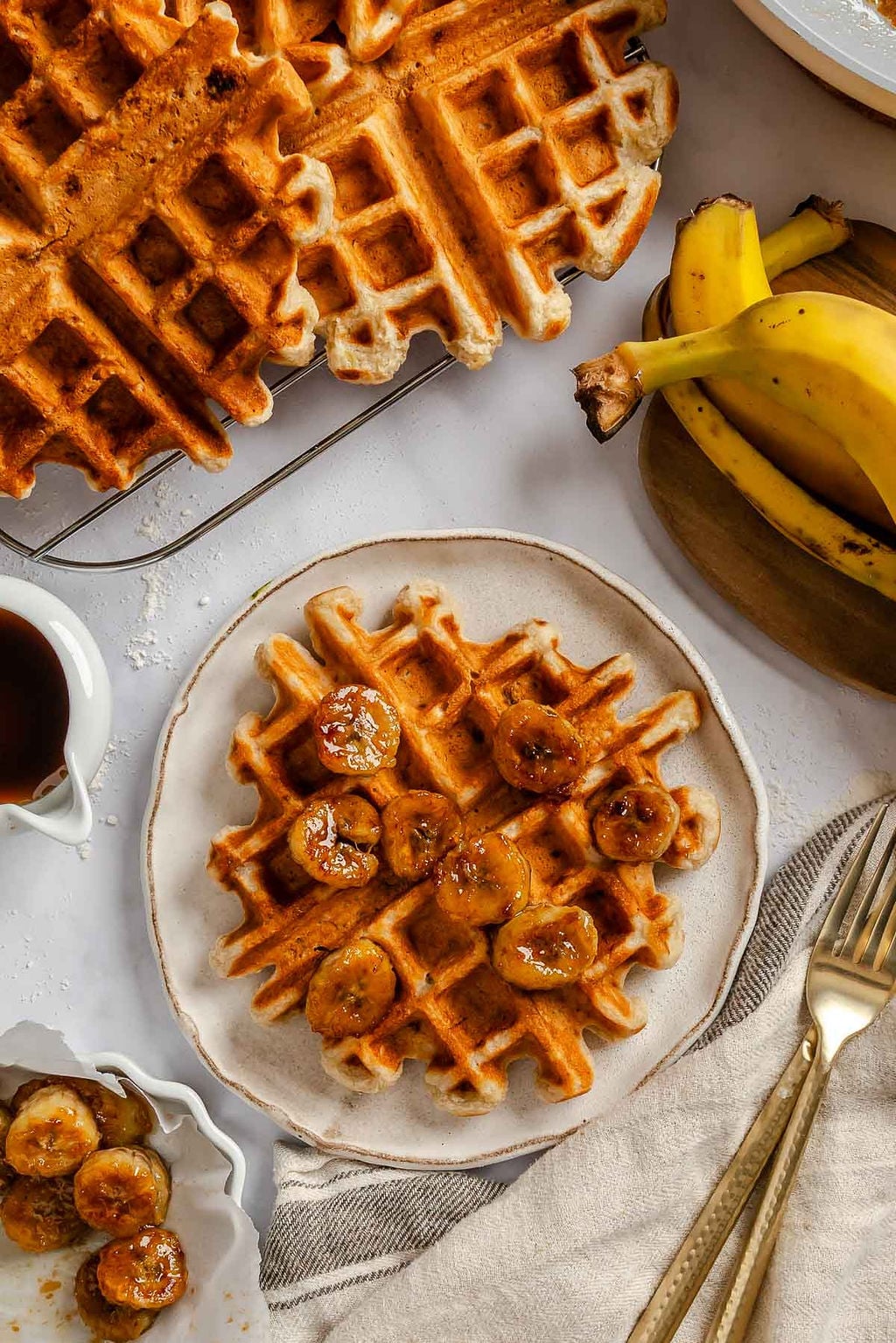 Completed Easy Vegan Banana Waffles  on a plate. 