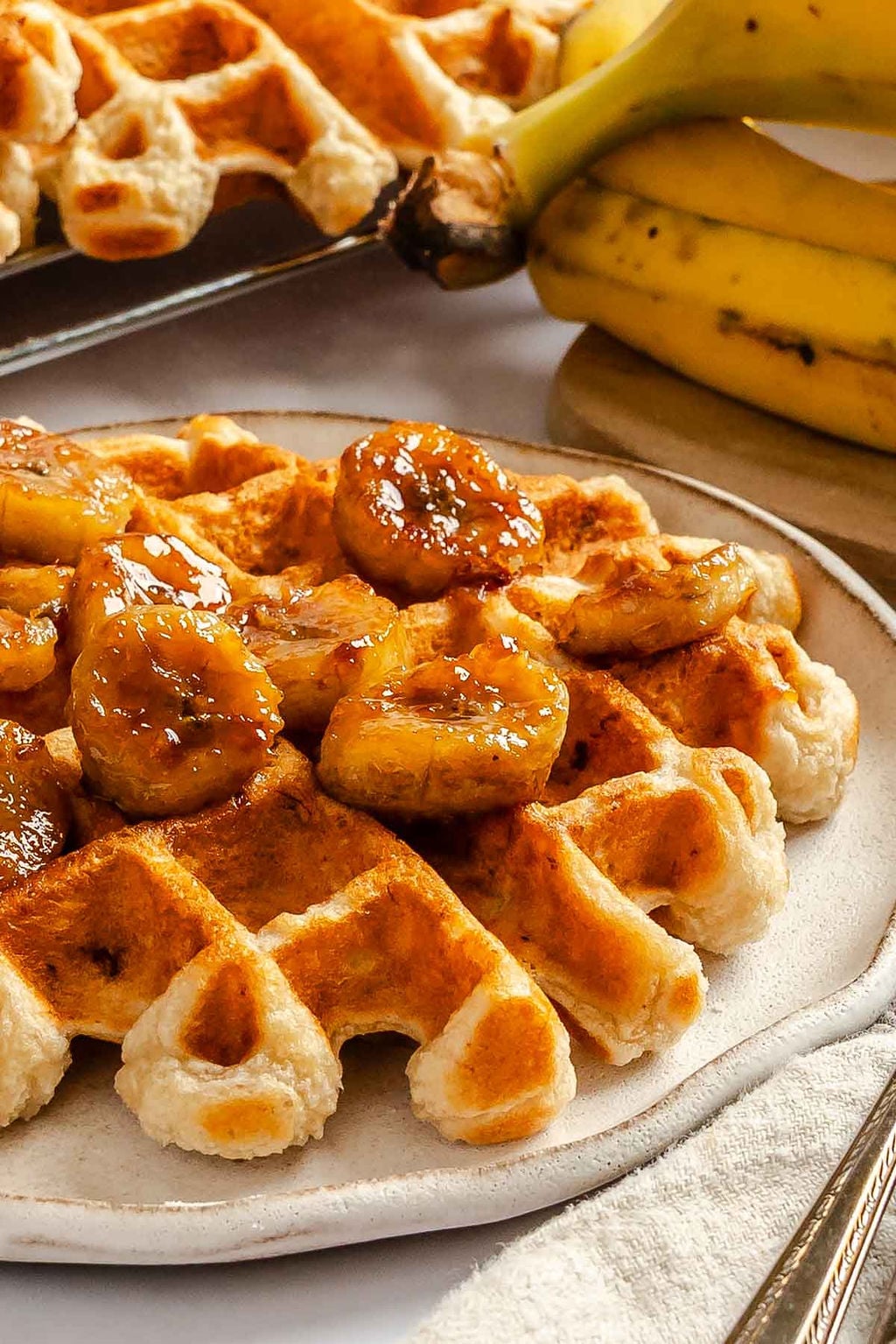 Completed Easy Vegan Banana Waffles on a plate.