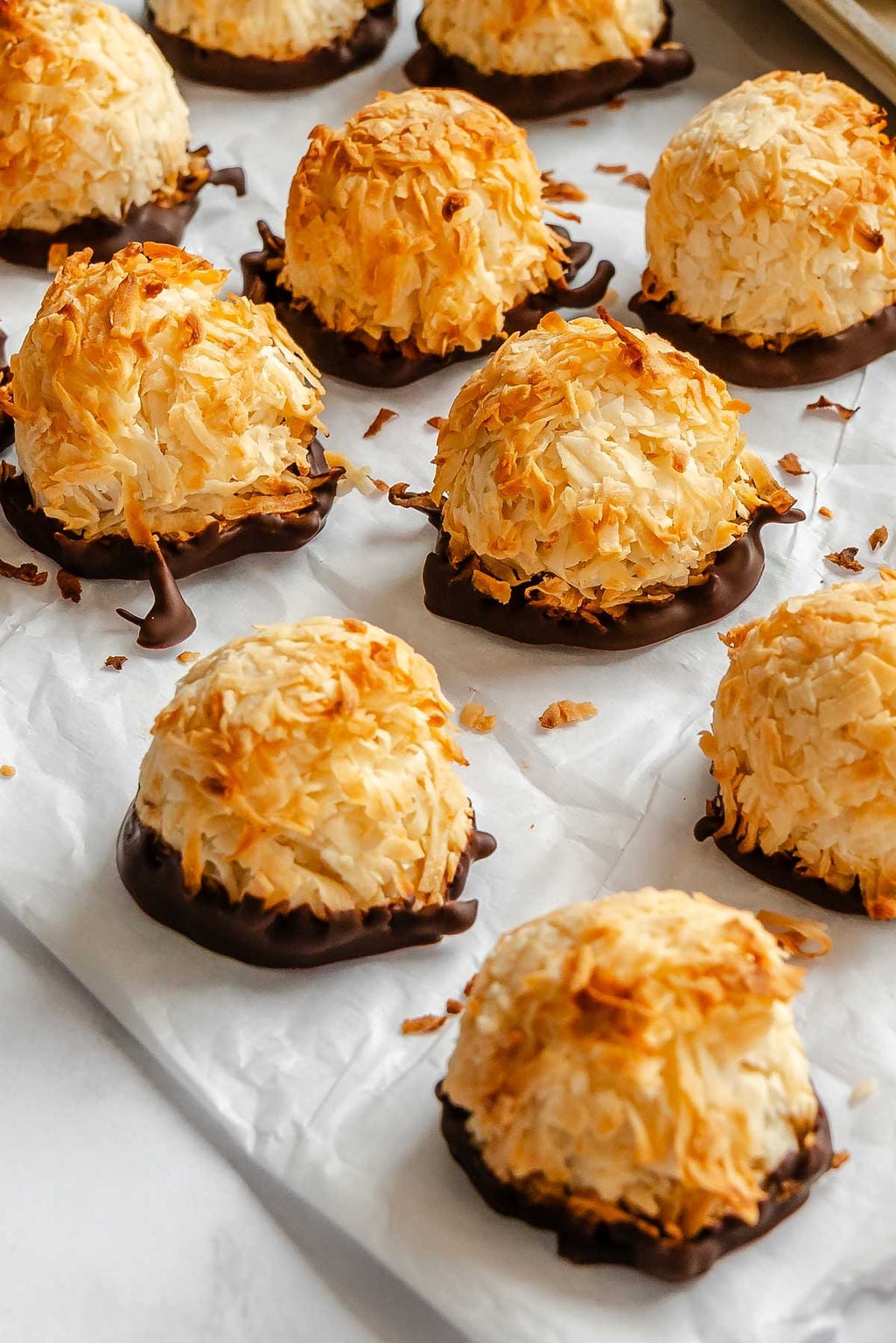 Completed Vegan Coconut Macaroons on a baking sheet.