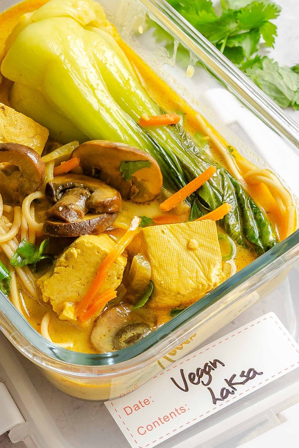 Completed Easy Vegan Laksa in a storage container.