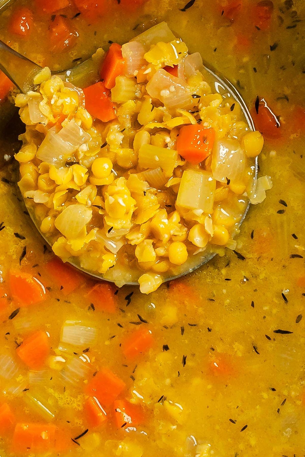Completed Easy Yellow Split Pea Soup in a bowl.