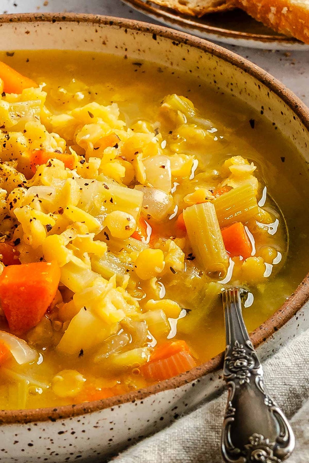 Completed Easy Yellow Split Pea Soup in a bowl. 